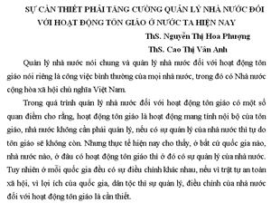 Sự cần thiết phải tăng cường quản lý nhà nước đối với hoạt động tôn...