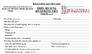 Phiếu bổ sung hồ sơ lý lịch đảng viên
