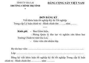 Đơn đăng ký viết khóa luận tốt nghiệp lớp TCLLCT-HC 2019